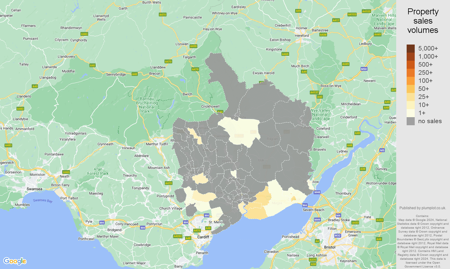Gwent map of sales of new properties