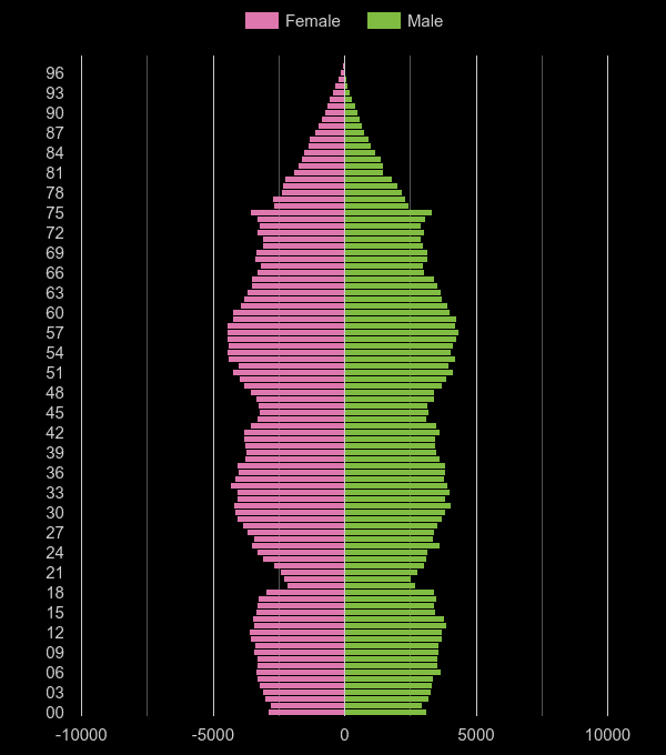 Gwent population pyramid by year