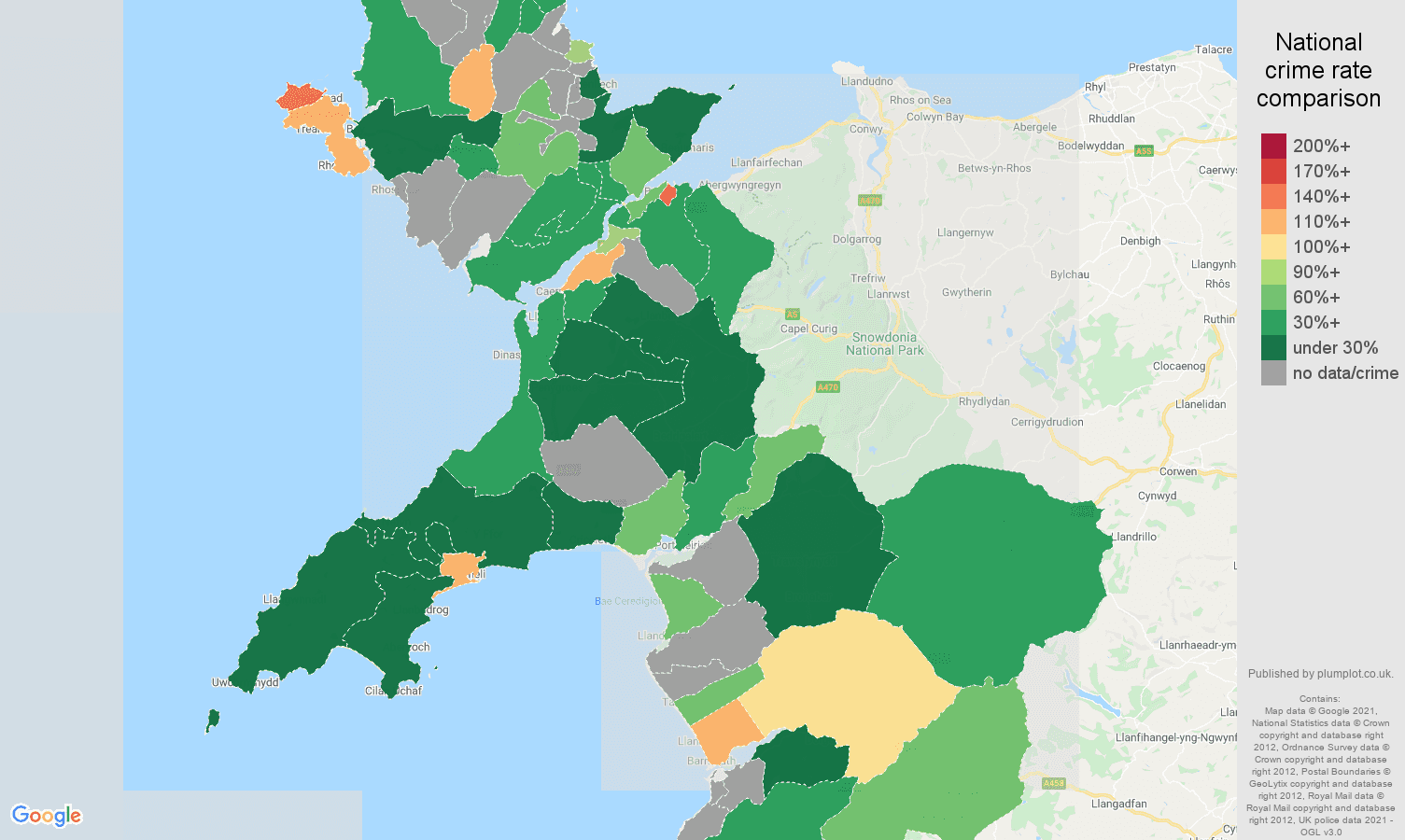 Gwynedd drugs crime rate comparison map
