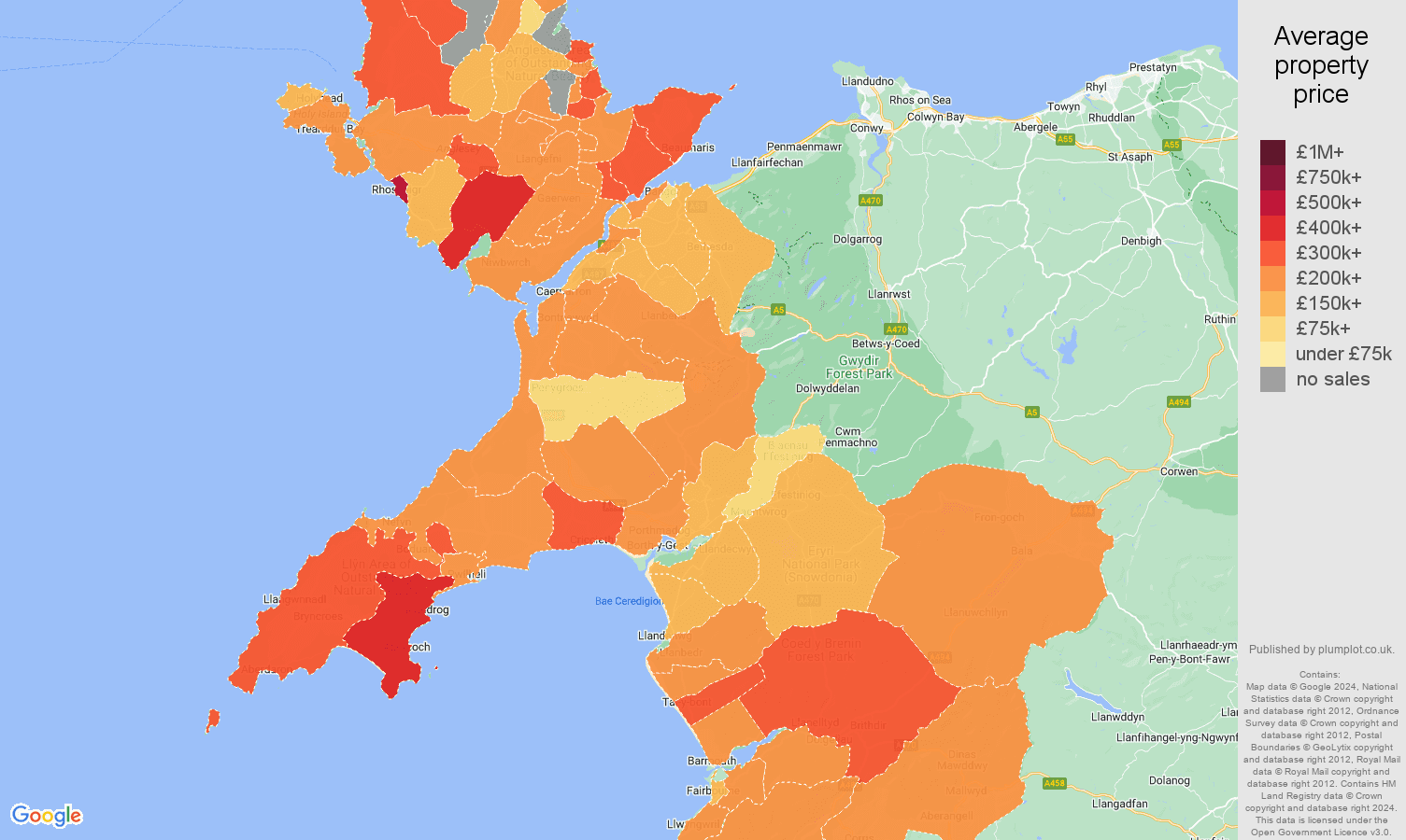 Gwynedd house prices map