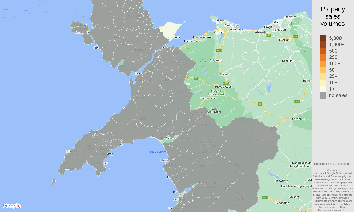 Gwynedd map of sales of new properties