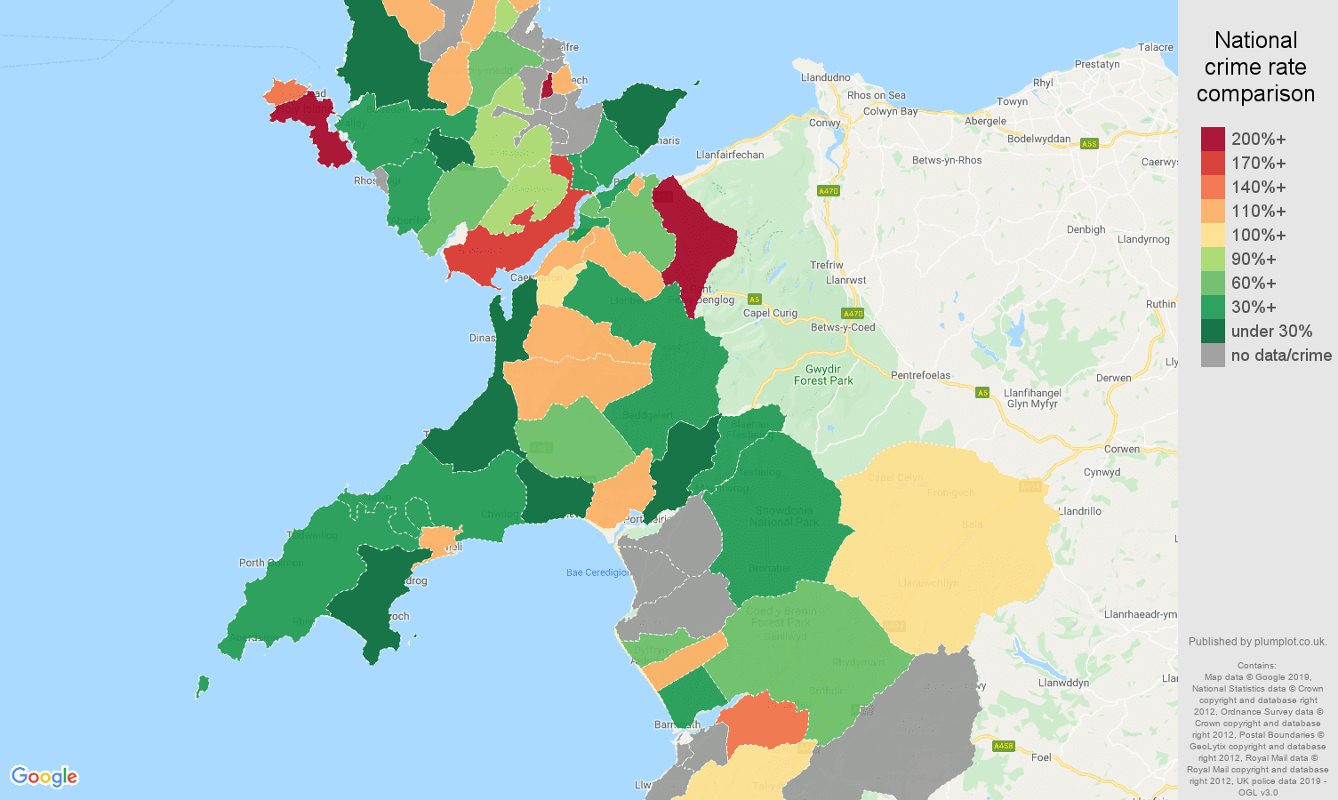 Gwynedd other crime rate comparison map