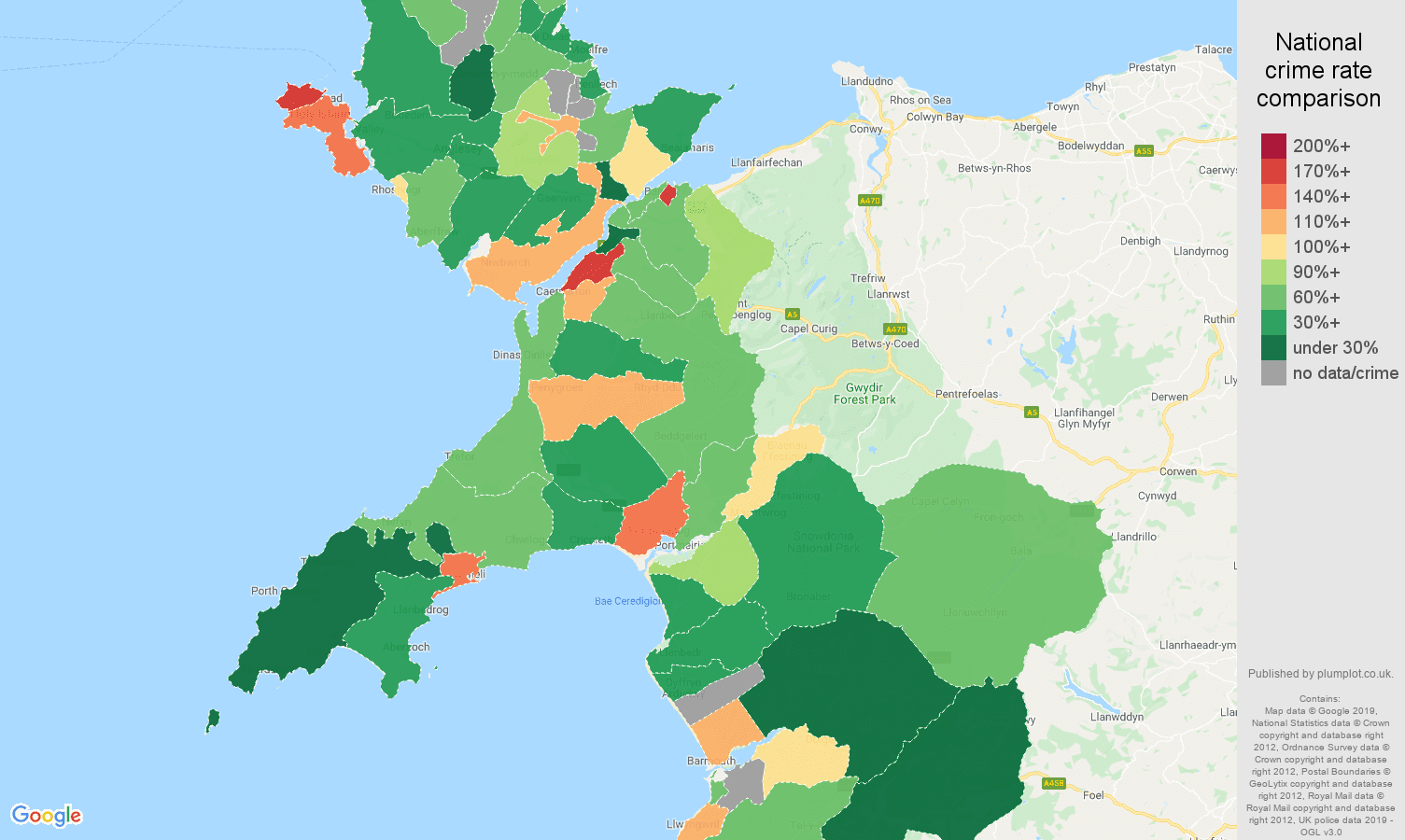 Gwynedd public order crime rate comparison map