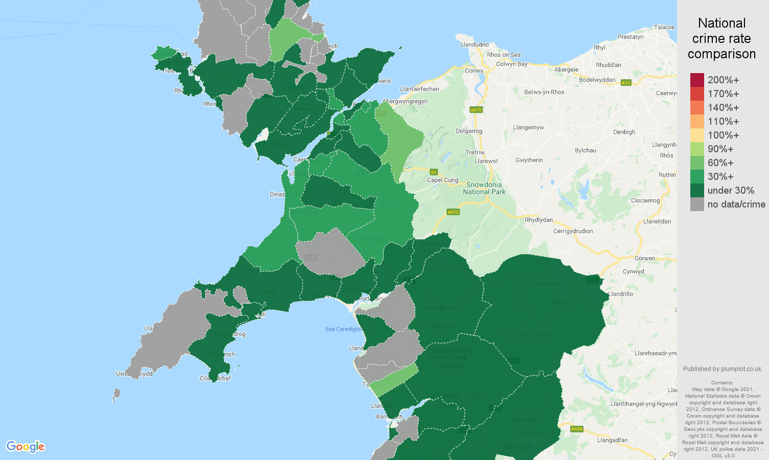 Gwynedd vehicle crime rate comparison map