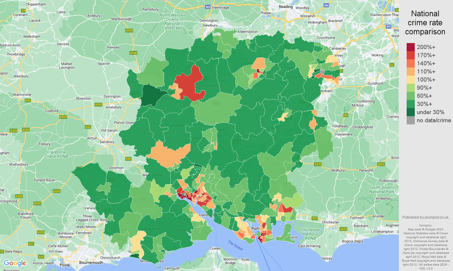 Hampshire crime rate comparison map