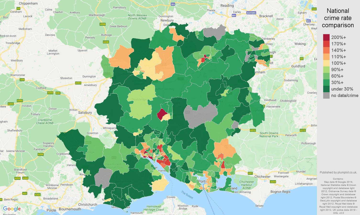 Hampshire other crime rate comparison map