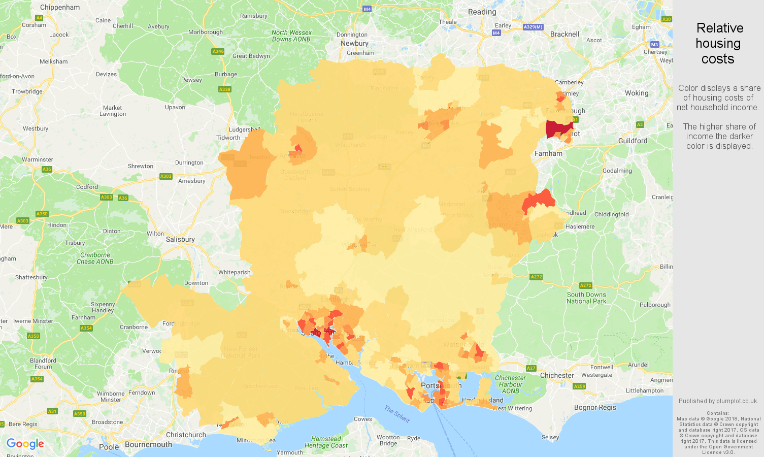 Hampshire relative housing costs map