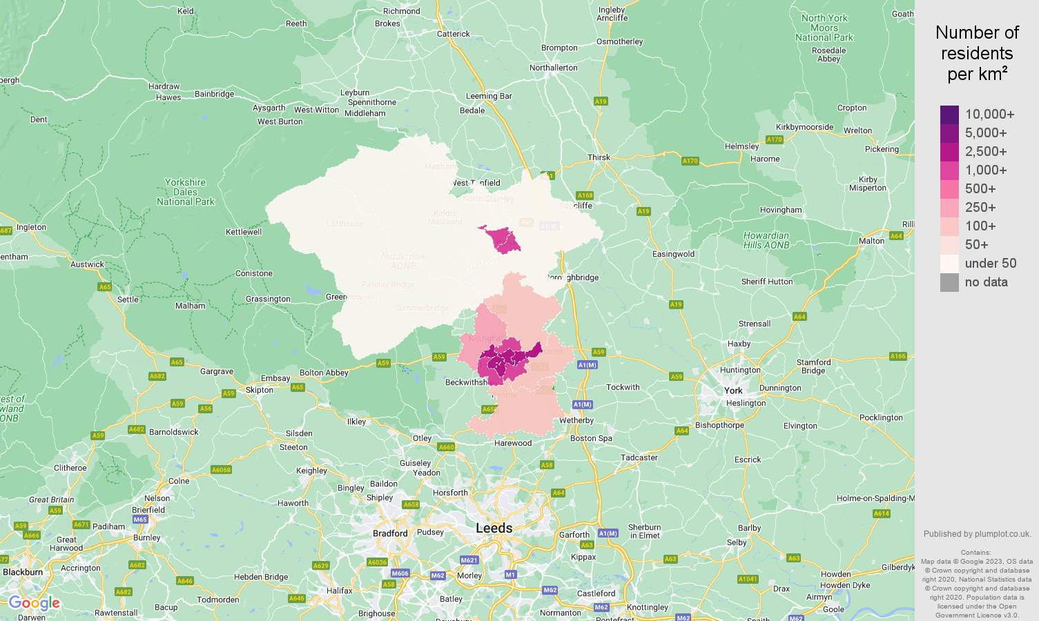 Harrogate population density map
