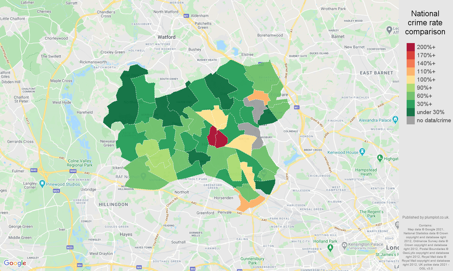 Harrow bicycle theft crime rate comparison map
