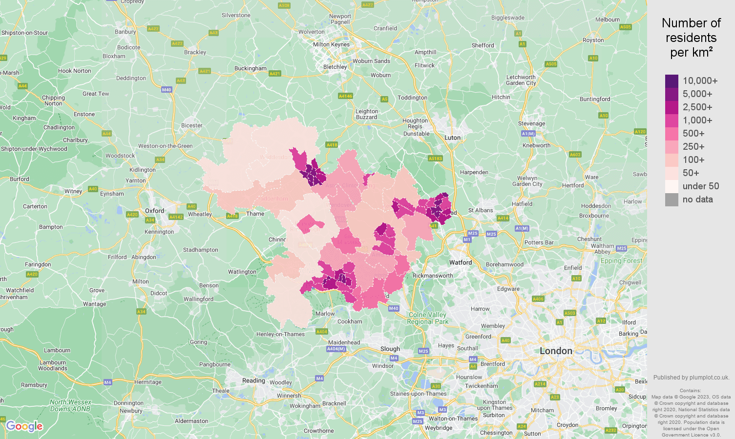 Hemel Hempstead population density map