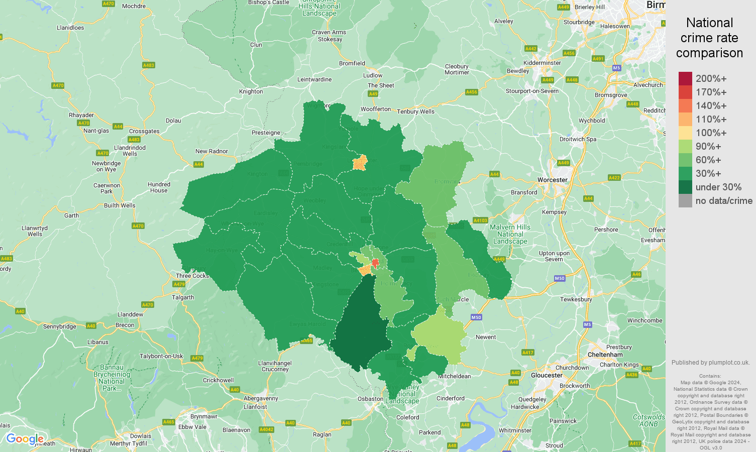 Hereford crime rate comparison map