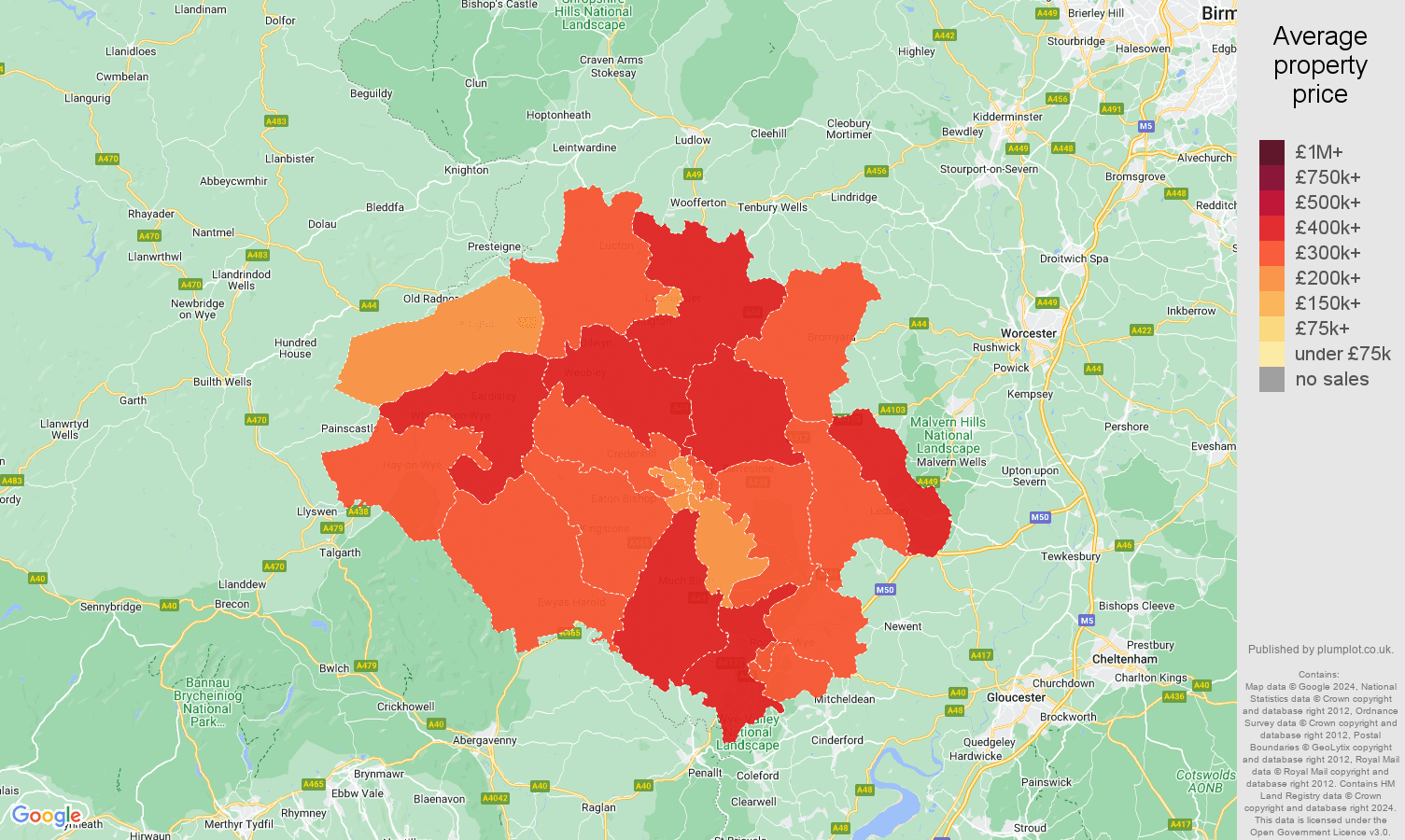Hereford house prices map