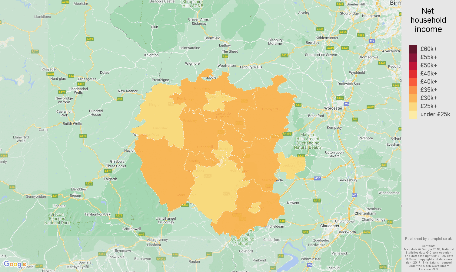 Hereford net household income map