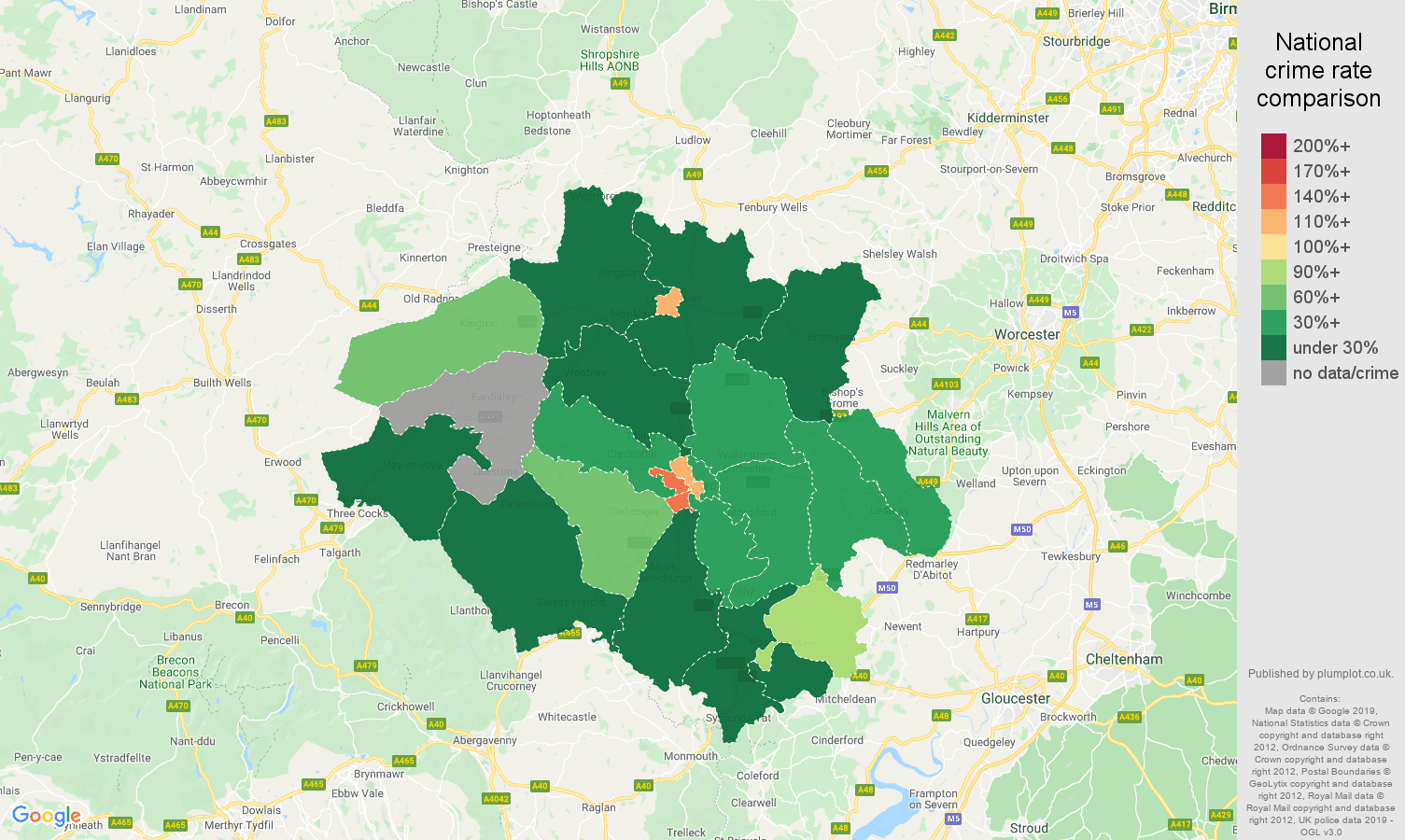 Hereford other crime rate comparison map