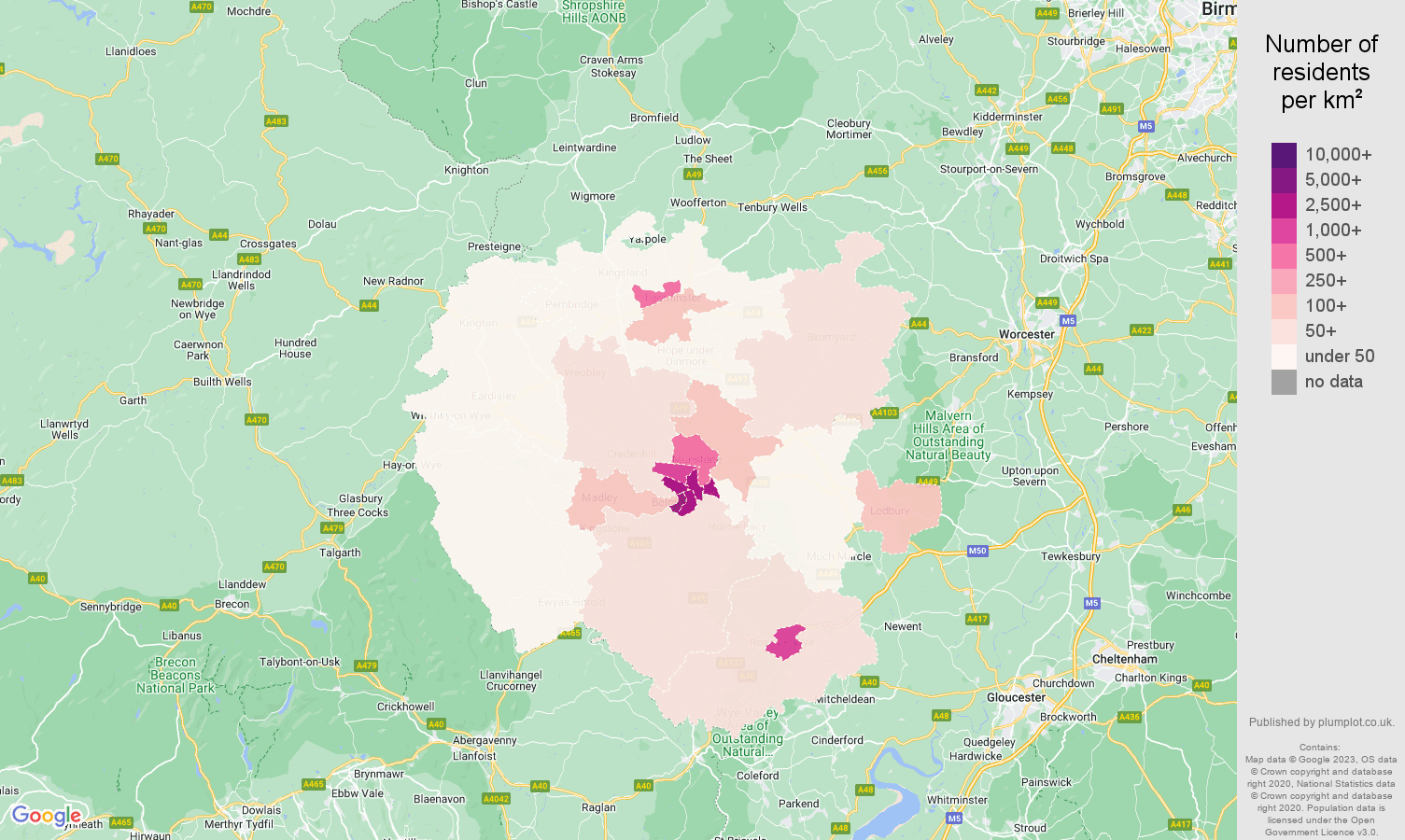 Hereford population density map