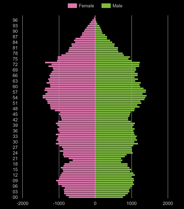 Hereford population pyramid by year