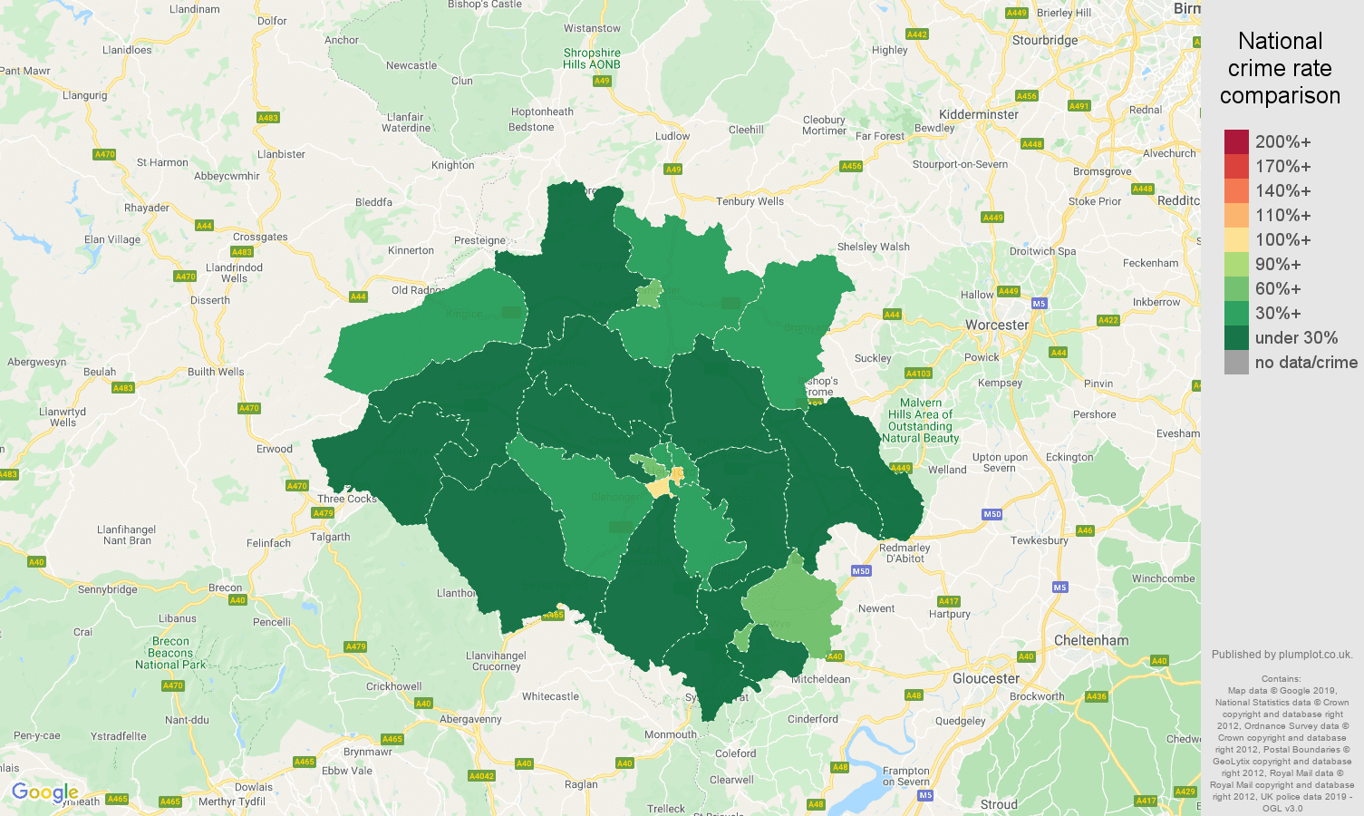 Hereford public order crime rate comparison map