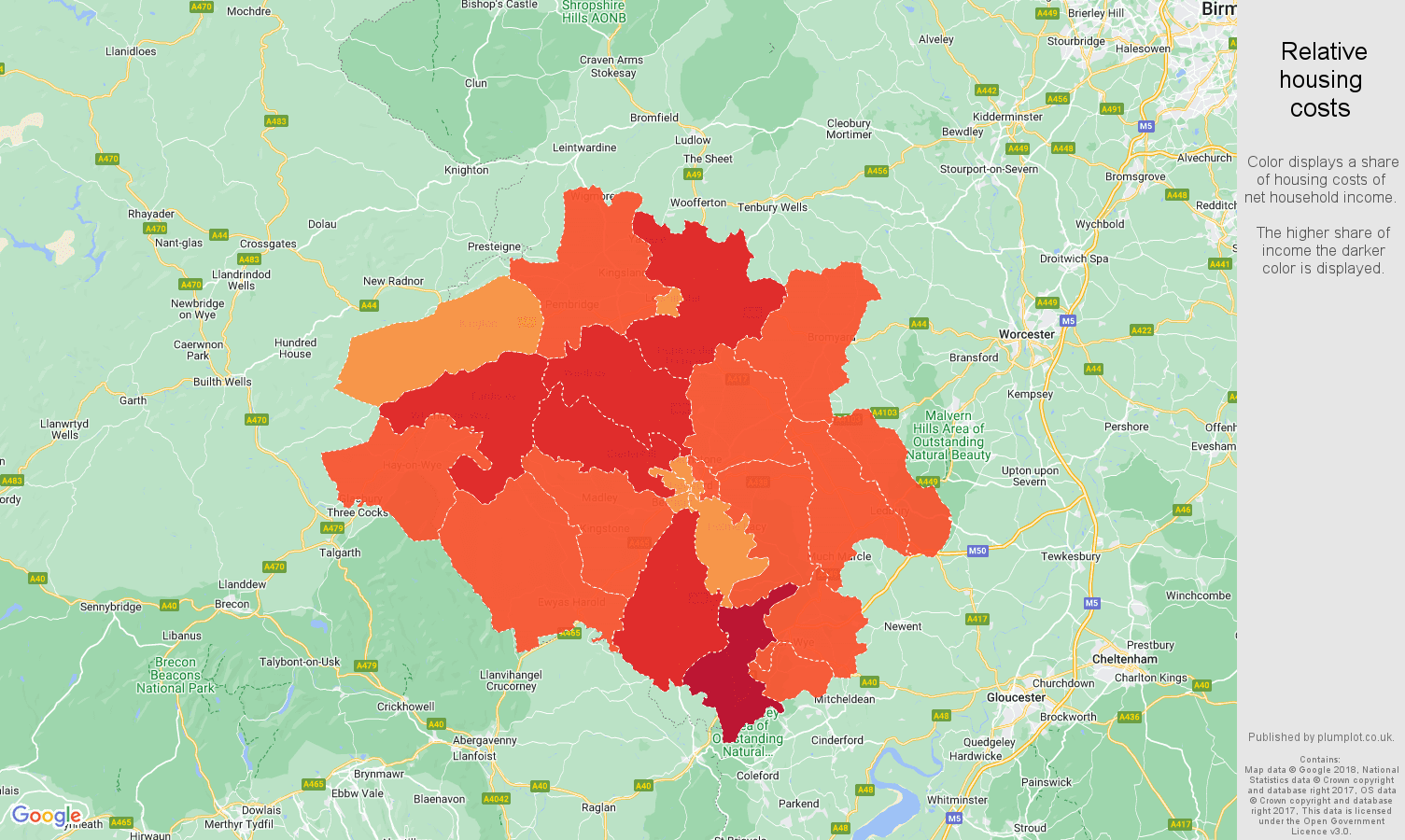Hereford relative housing costs map