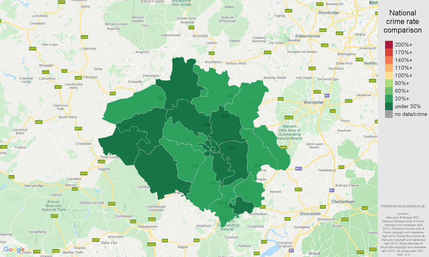 Hereford vehicle crime rate comparison map