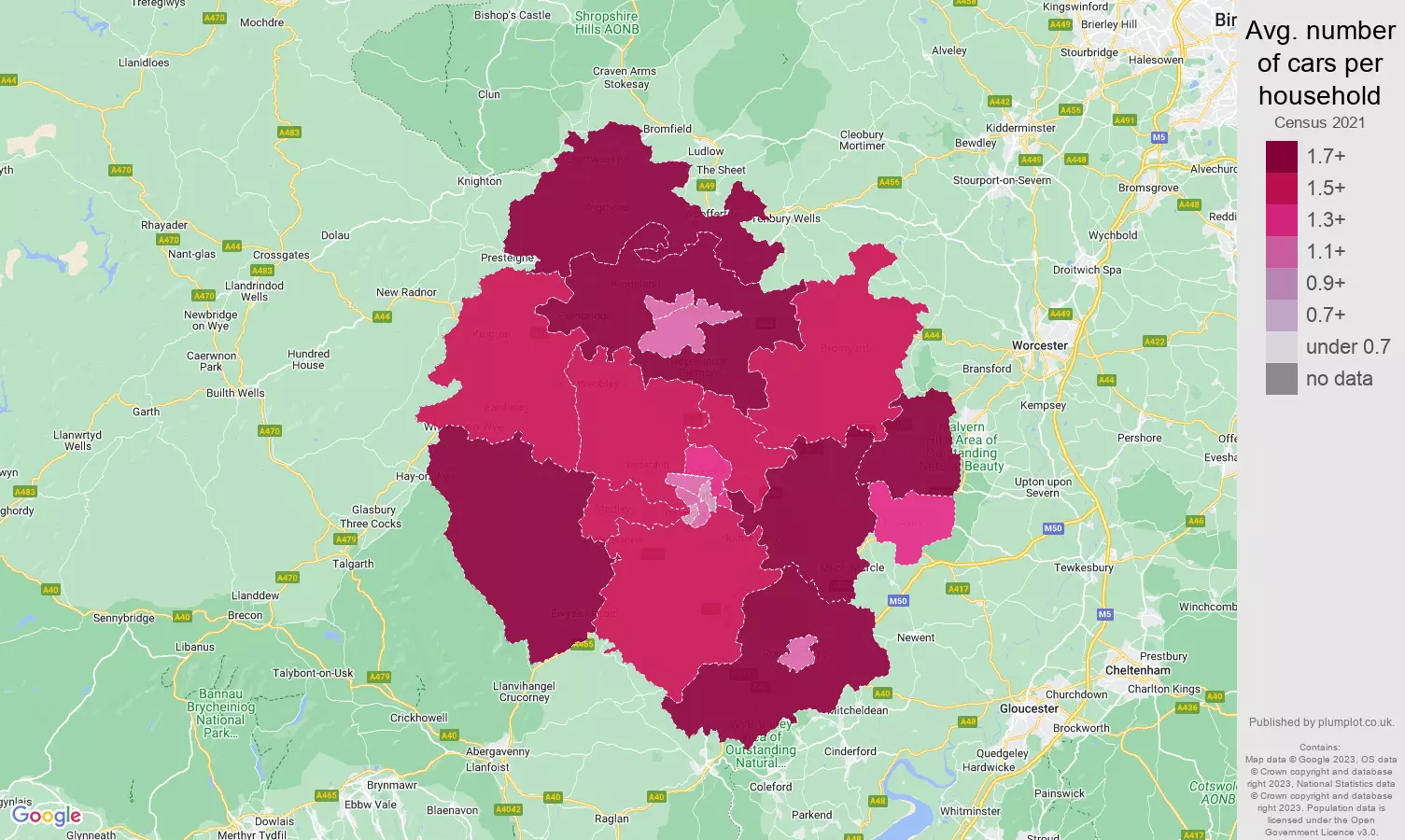 Herefordshire cars per household map