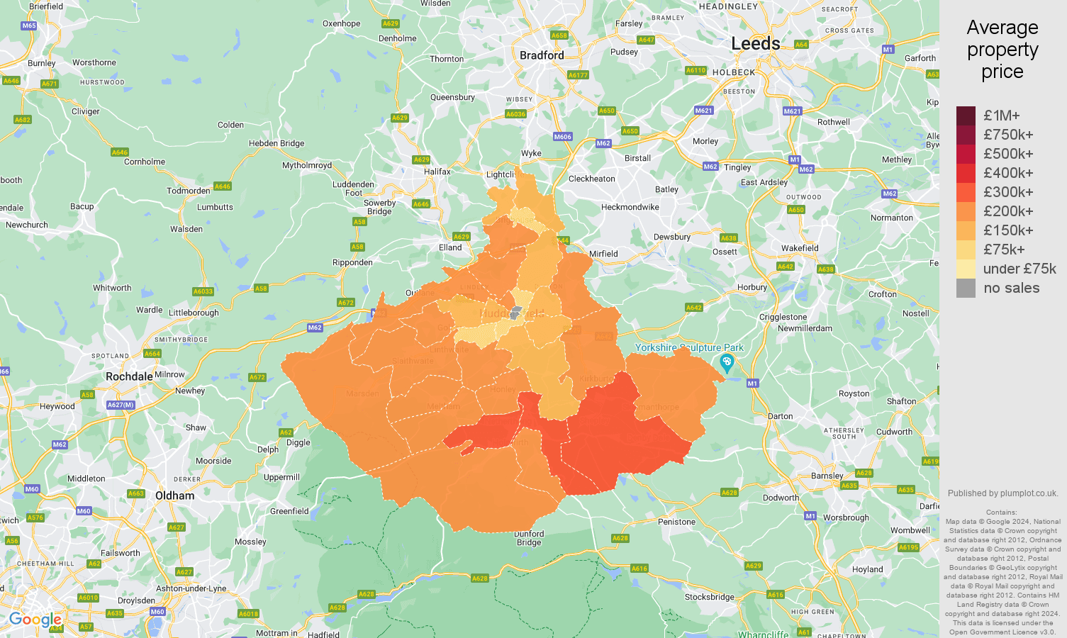 Huddersfield house prices map