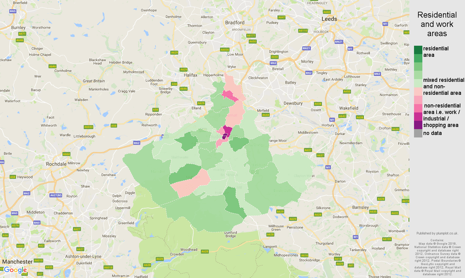 Huddersfield residential areas map