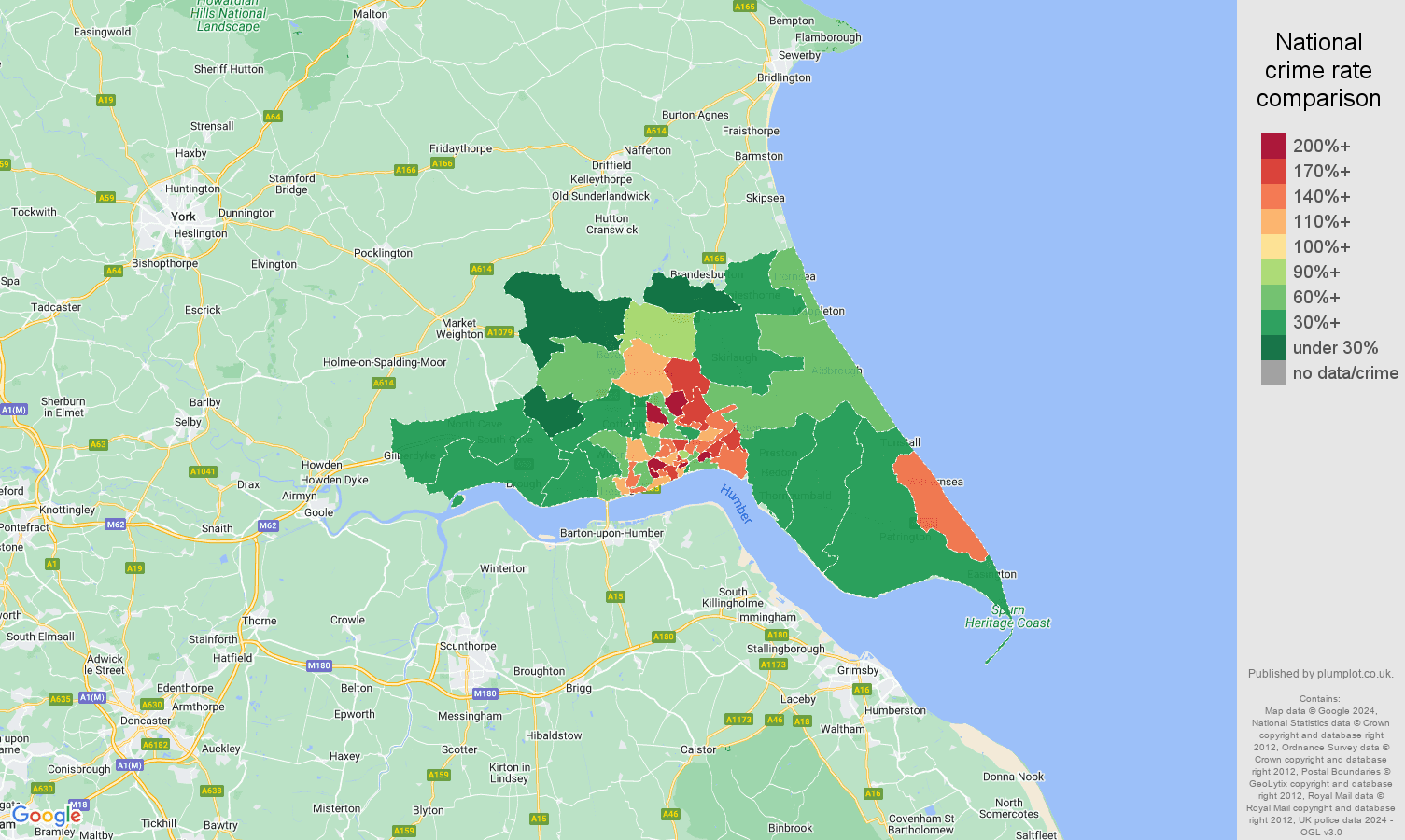 Hull crime rate comparison map