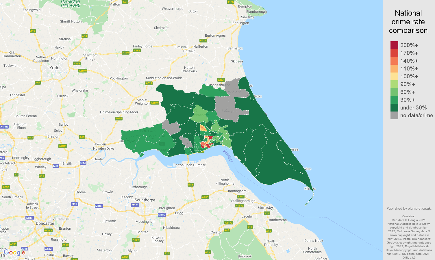 Hull drugs crime rate comparison map