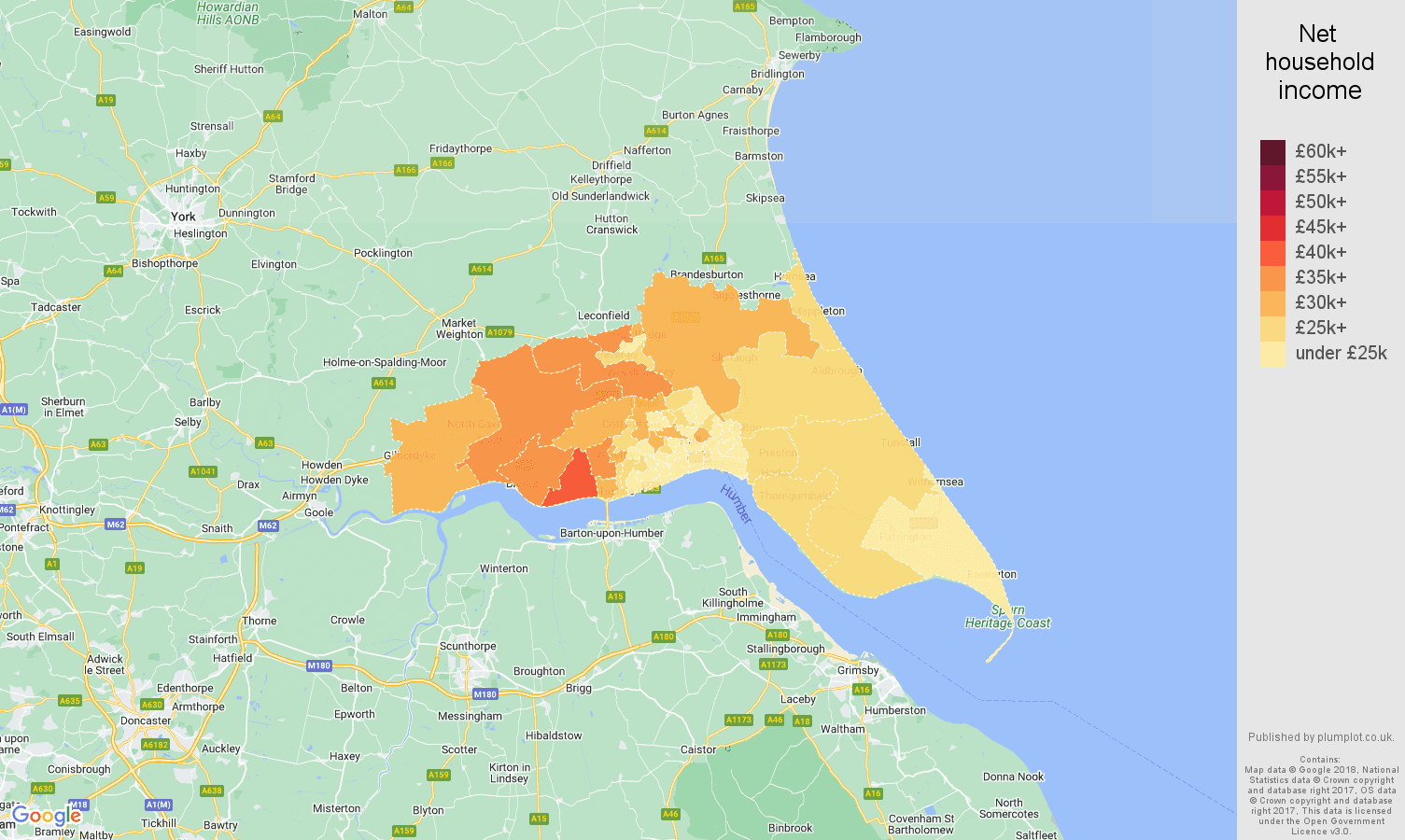 Hull net household income map