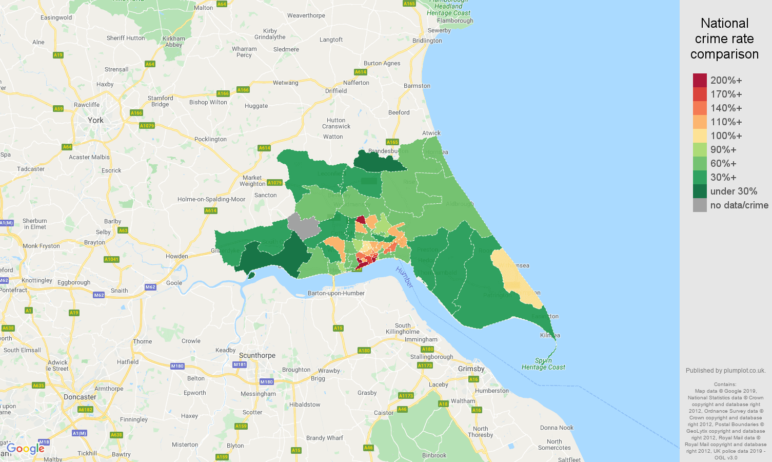 Hull other theft crime rate comparison map