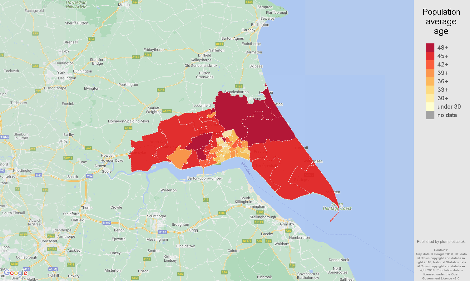 Hull population average age map