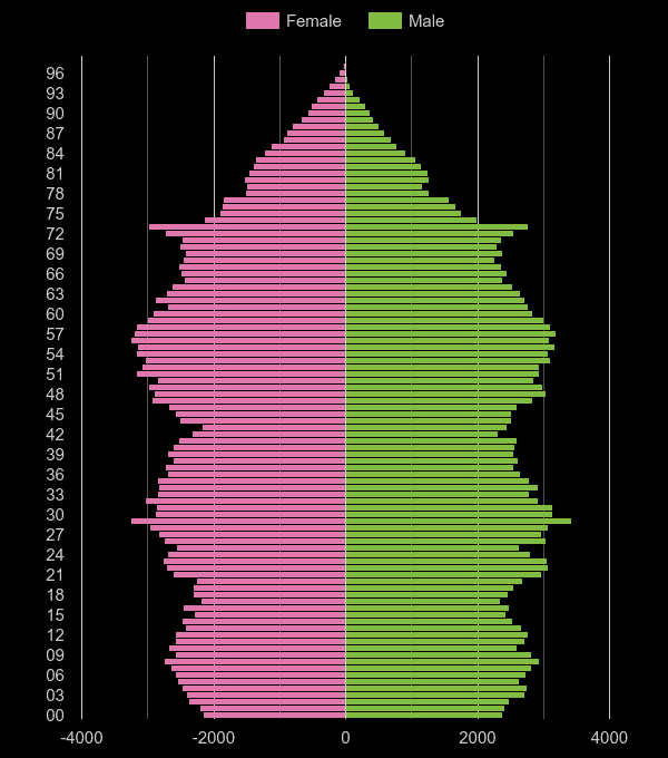 Hull population pyramid by year