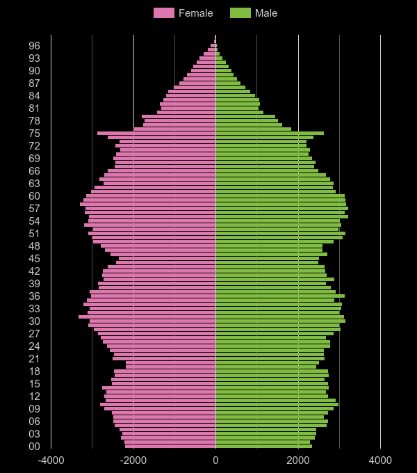 Hull population pyramid by year