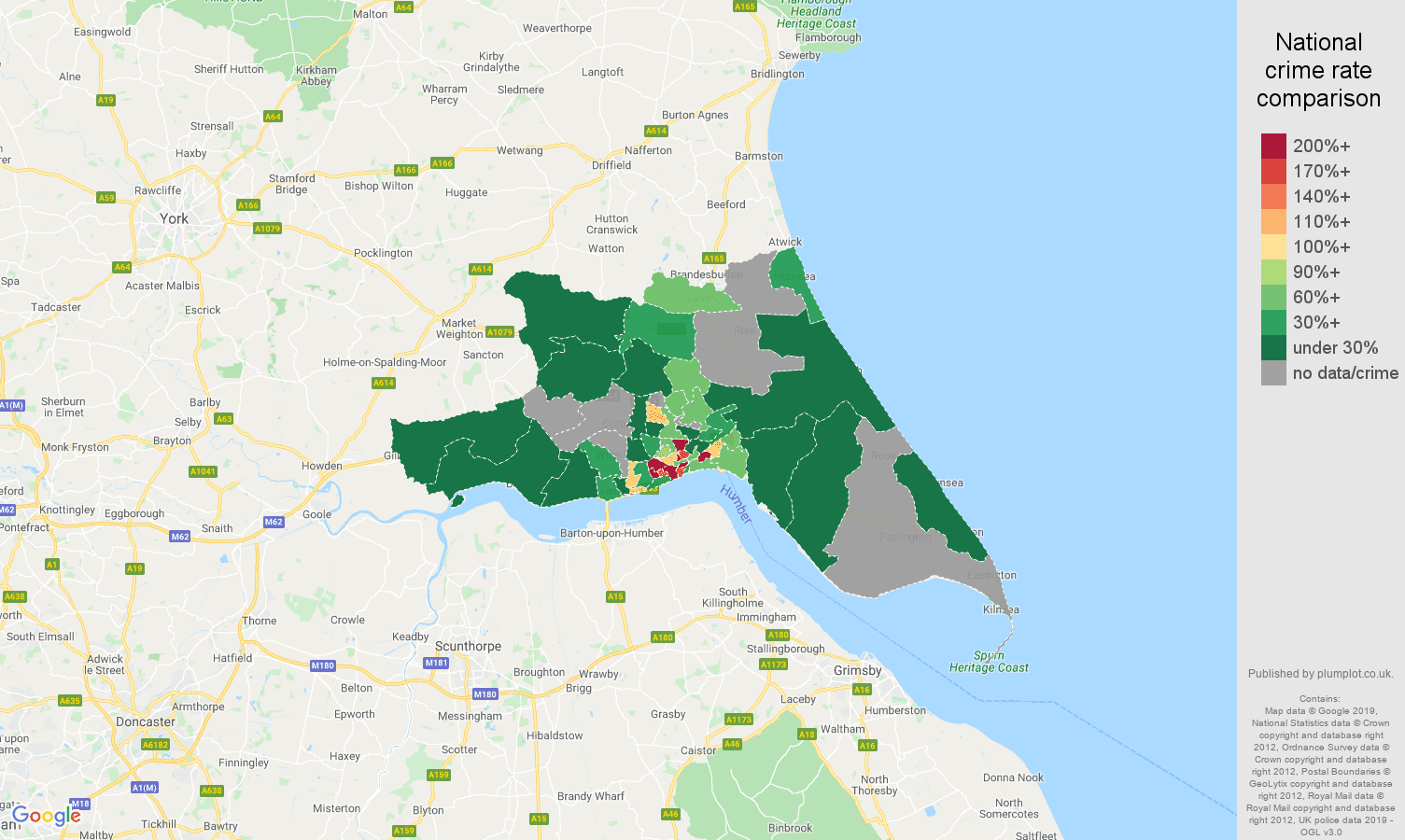 Hull possession of weapons crime rate comparison map