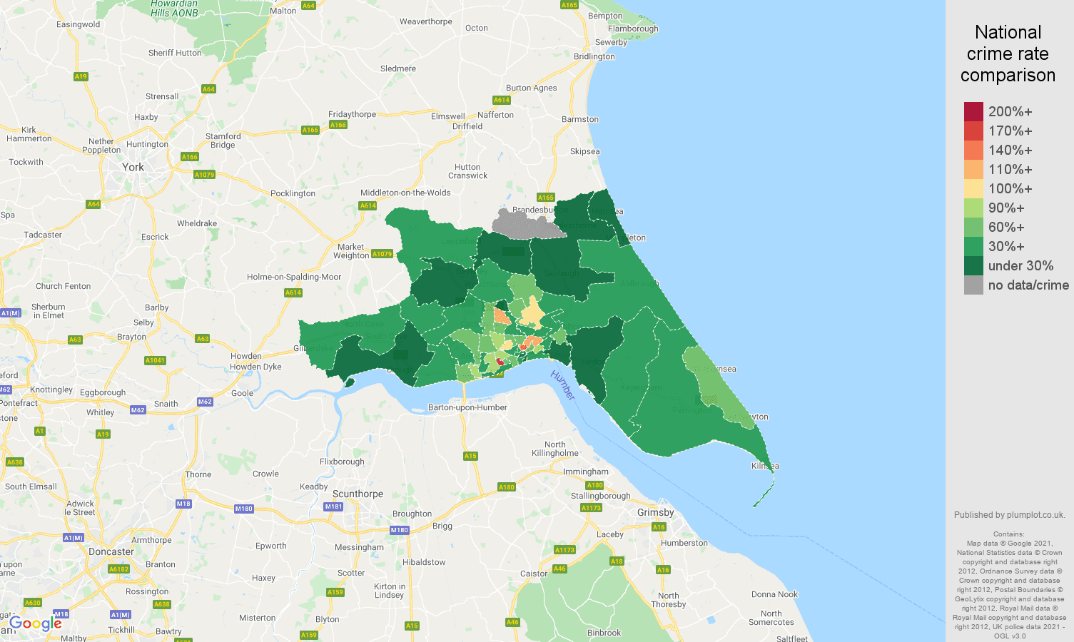 Hull vehicle crime rate comparison map