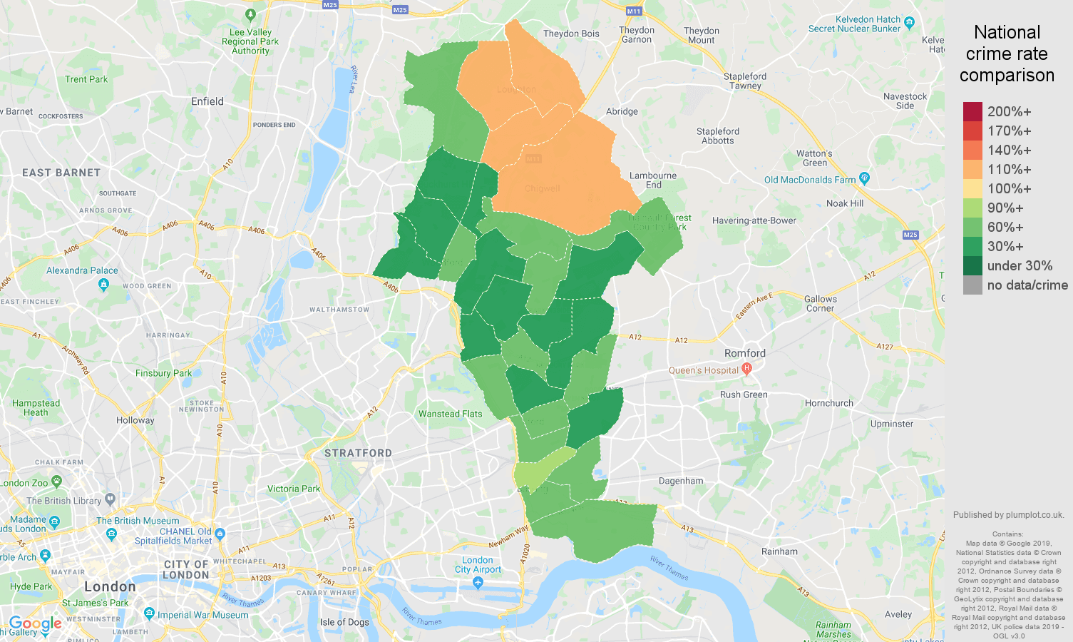 Ilford other crime rate comparison map