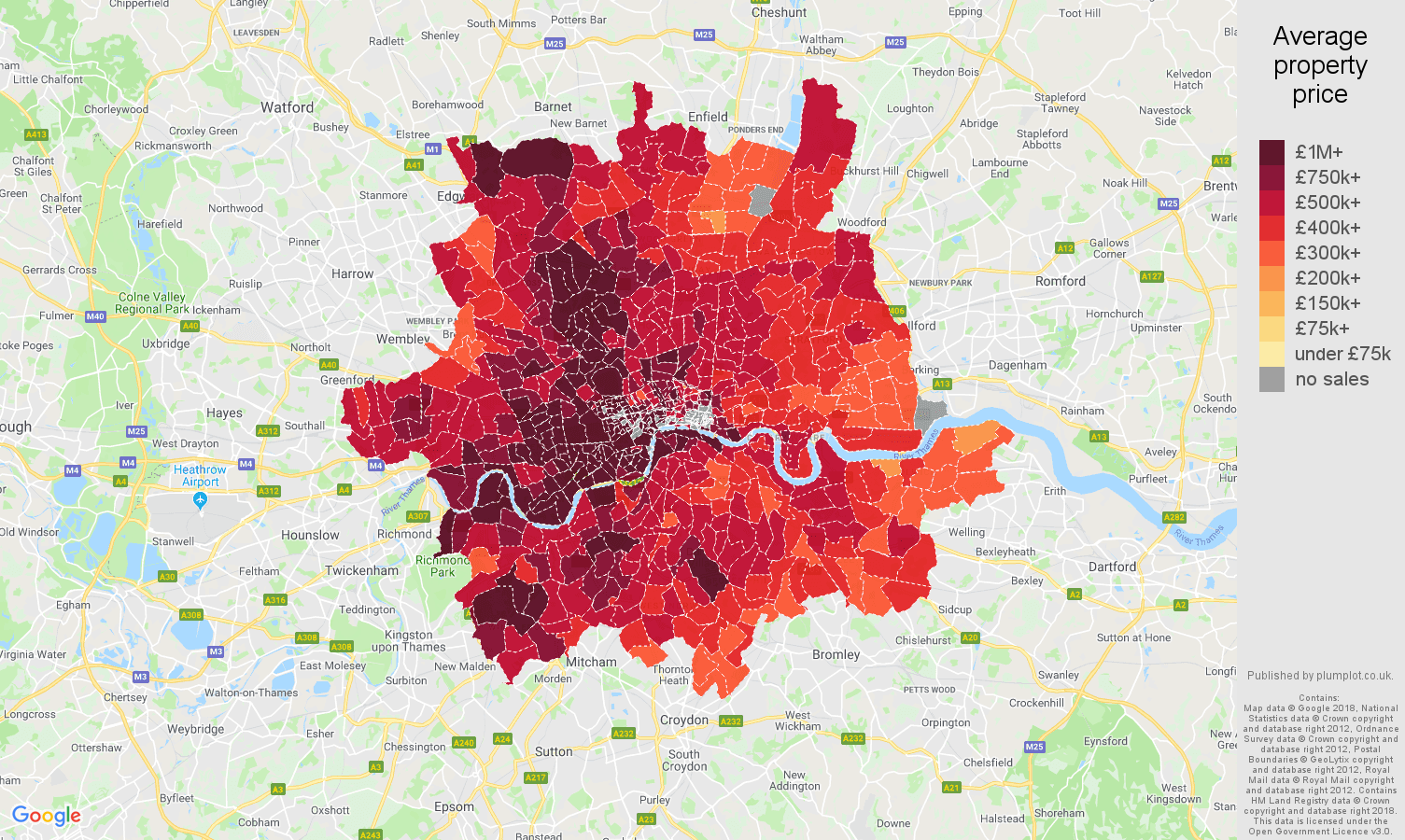 Inner London house prices map