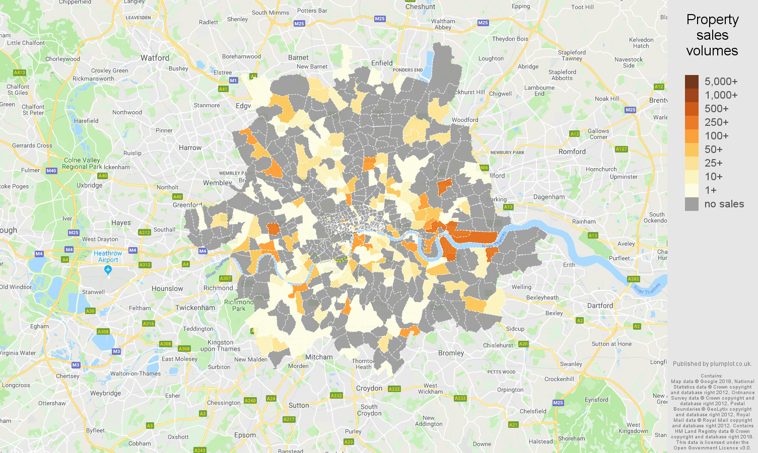 Inner London map of sales of new properties