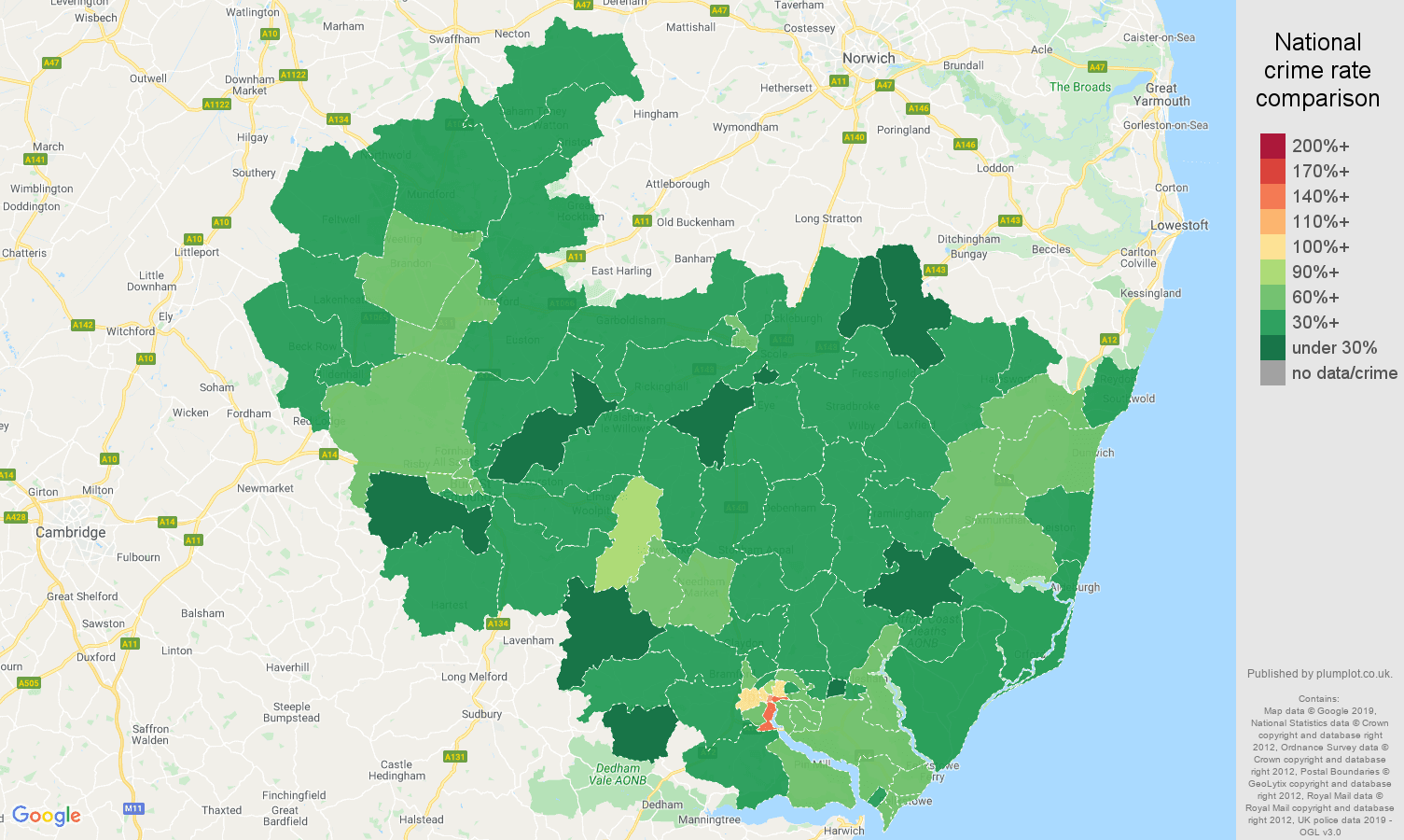 Ipswich other theft crime rate comparison map