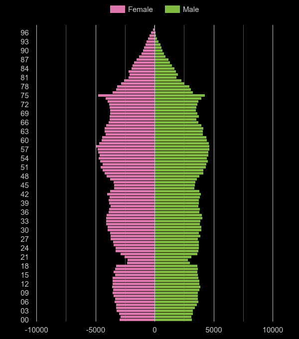 Ipswich population pyramid by year