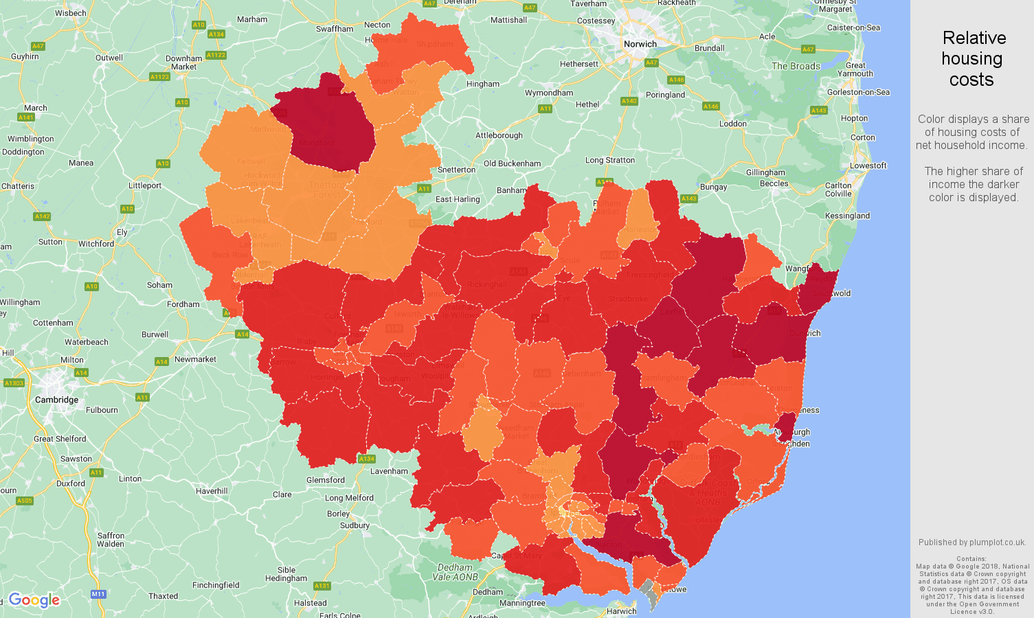 Ipswich relative housing costs map