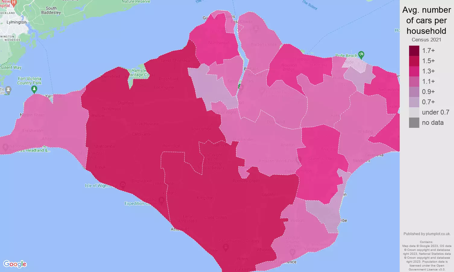 Isle of Wight cars per household map