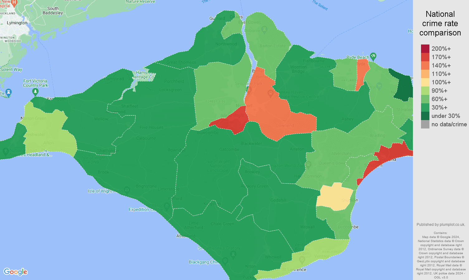 Isle of Wight crime rate comparison map