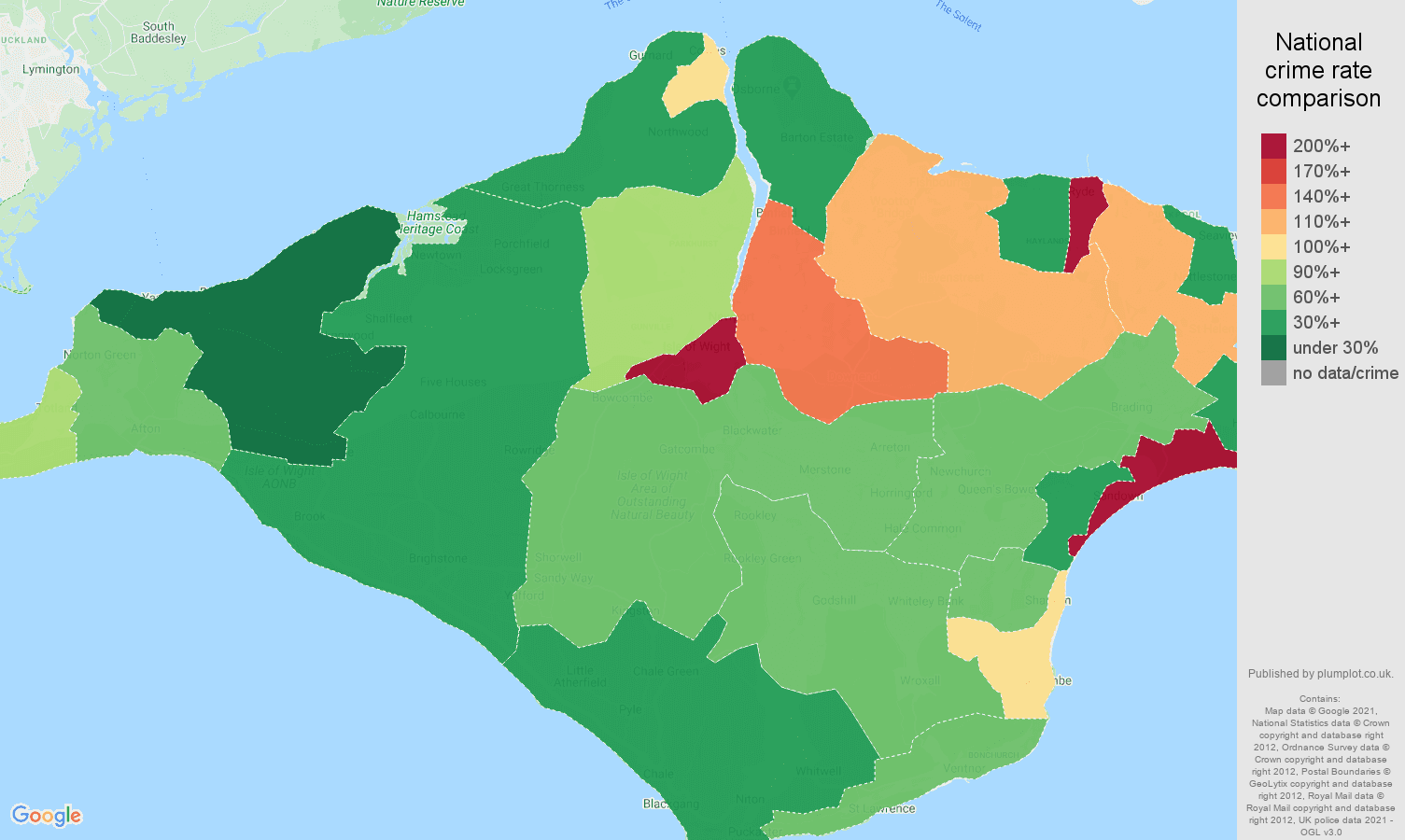 Isle of Wight drugs crime rate comparison map