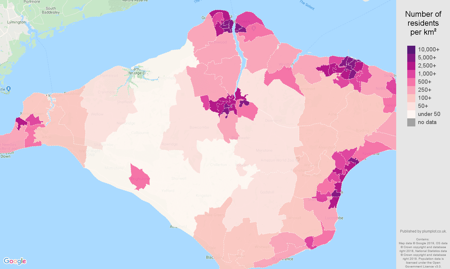 Isle of Wight population density map