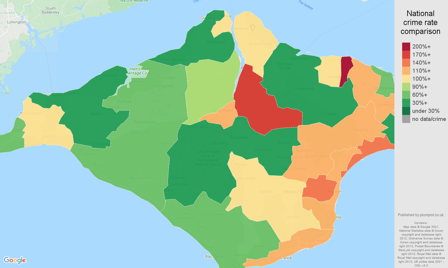 Isle of Wight violent crime rate comparison map