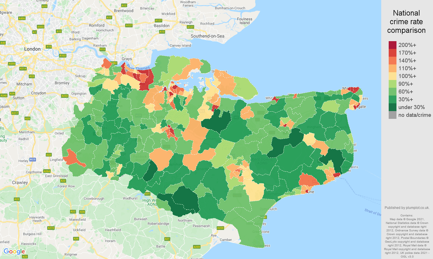Kent antisocial behaviour crime rate comparison map