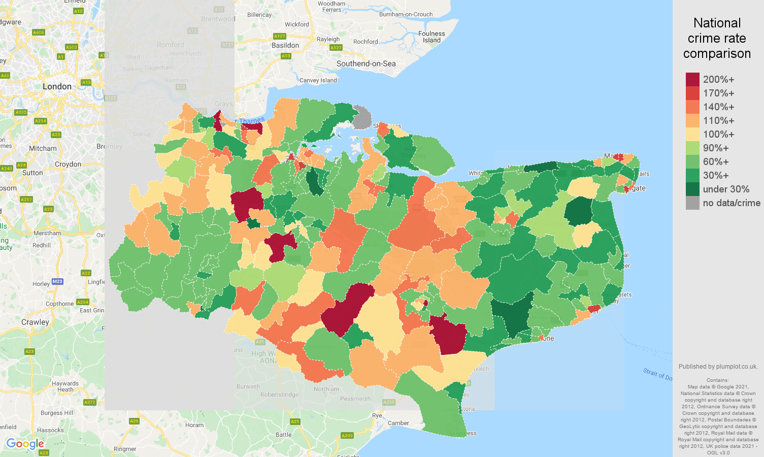 Kent burglary crime rate comparison map