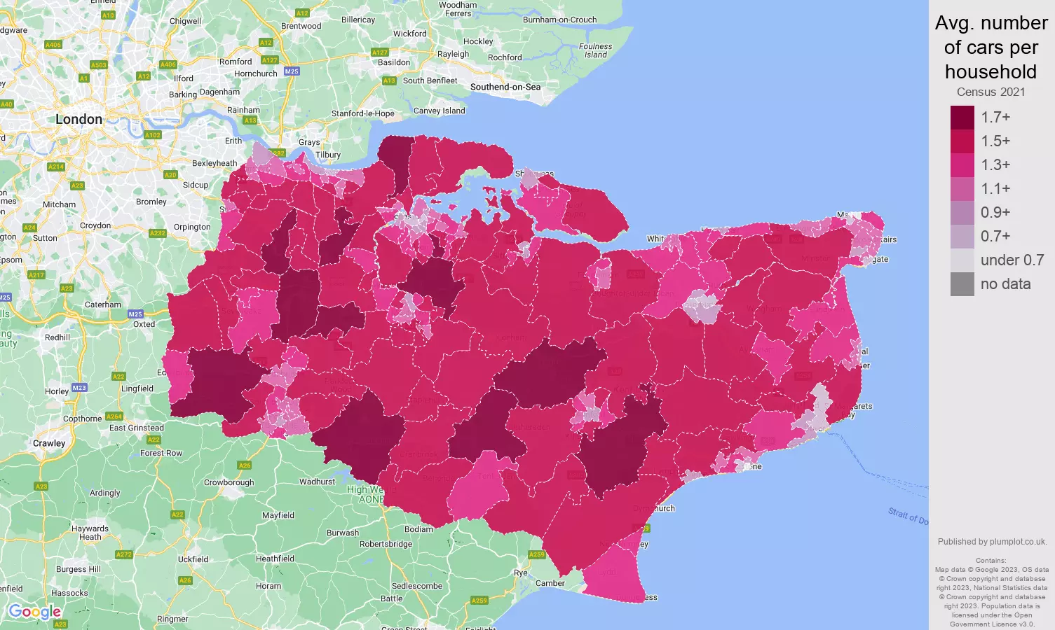 Kent cars per household map