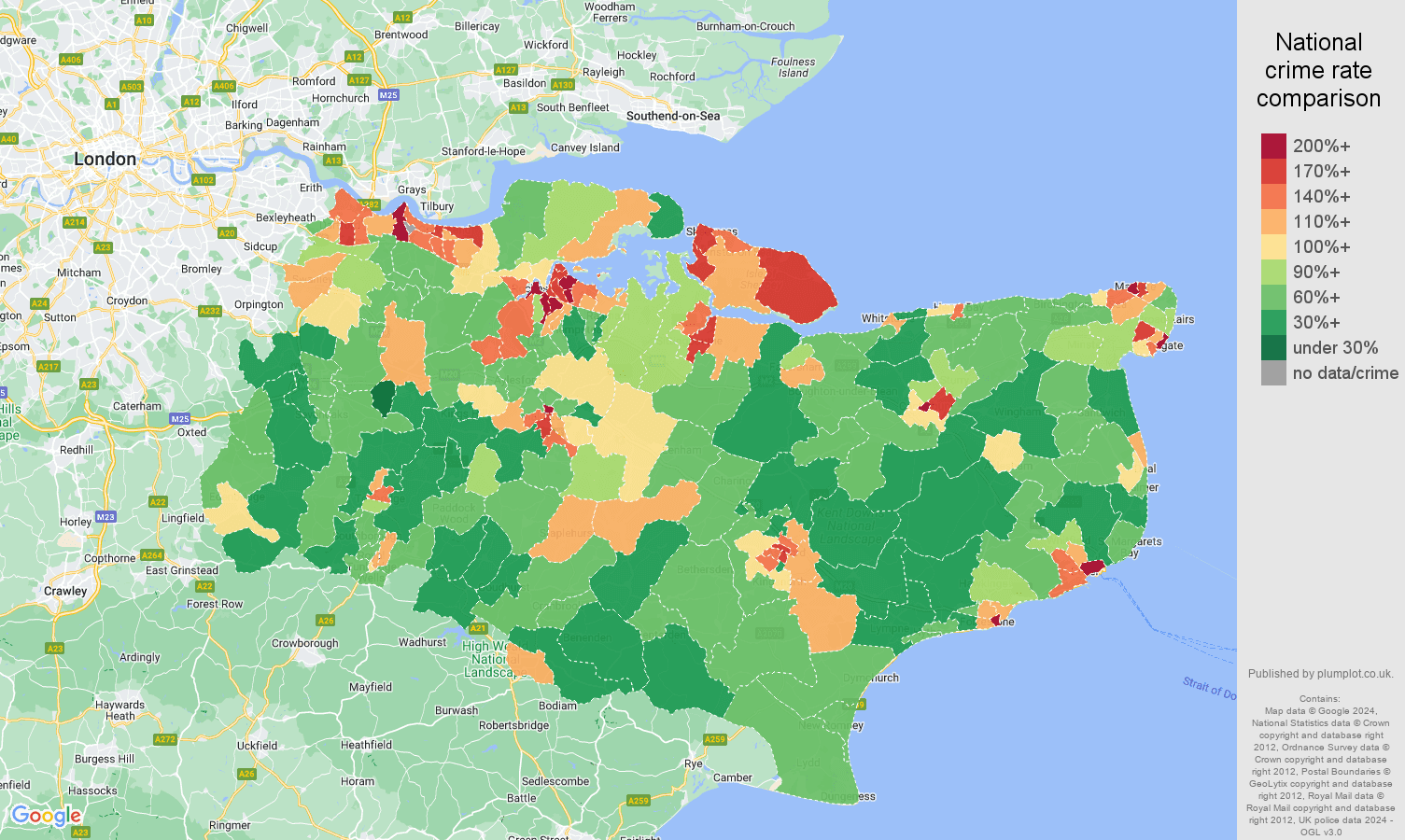 Kent crime rate comparison map